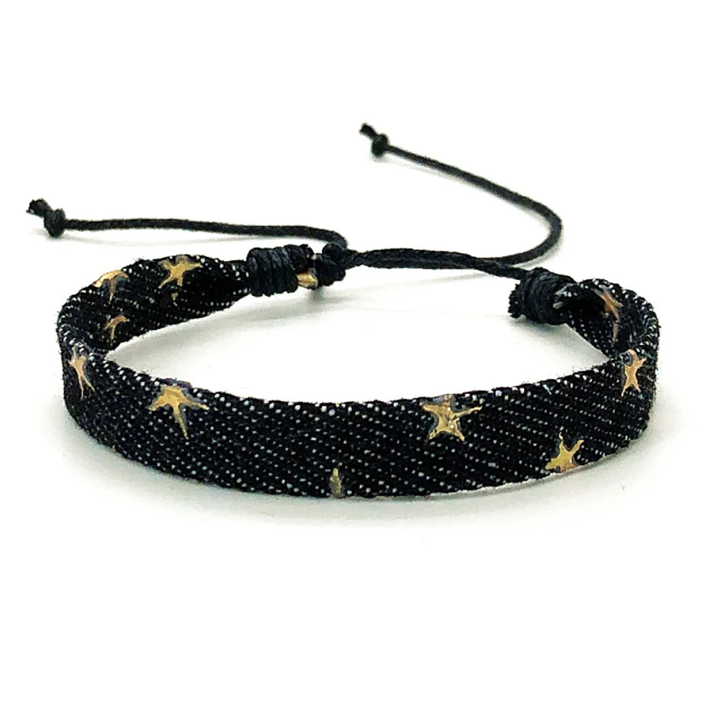 빈티지 스타 패턴 블루 문학적 데님 원단 팔찌, 남성 고딕 민족 수제 손목 스트랩, 패션 주얼리 선물