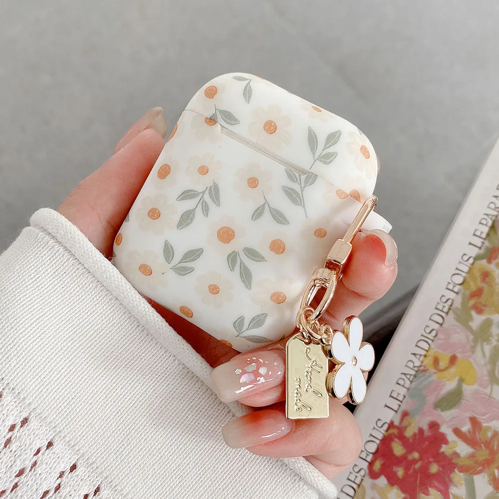 Apple AirPods 4 ANC 플라워 프린트 이어폰 케이스 AirPods 2 3 Pro2 실리콘 소프트 무선 헤드폰 커버 (키 체인 포함)