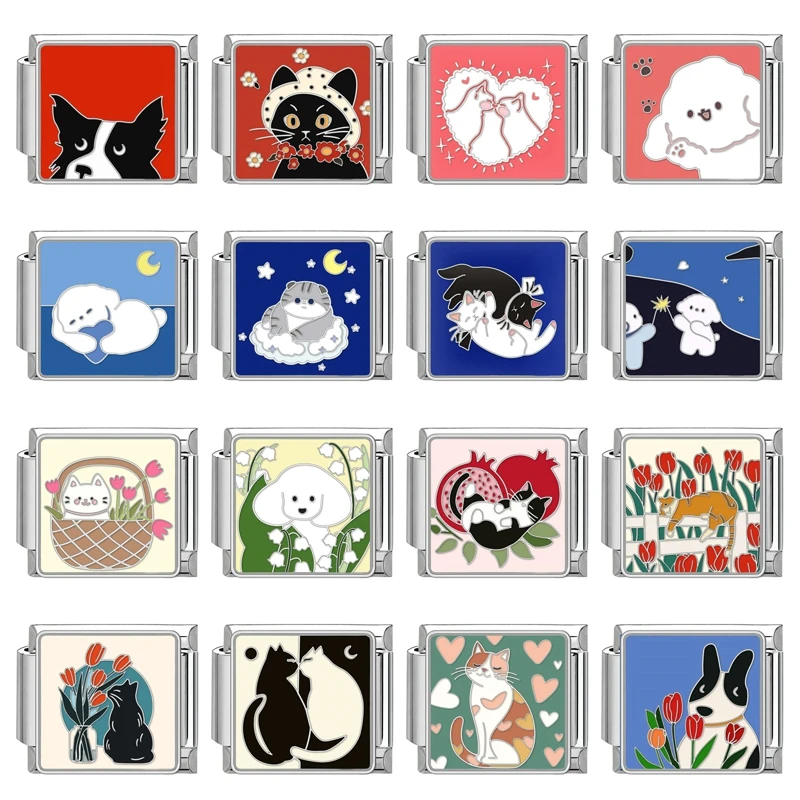 Youvelst 동물 시리즈 매력 강아지 팬더 문어 이탈리아 매력 링크, 맞춤 9mm 스테인레스 스틸 팔찌, DIY 쥬얼리 만들기