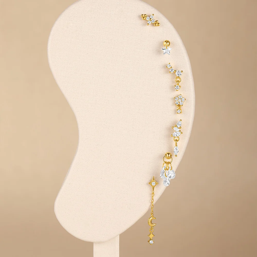 CANNER 1PC 4 개의 지적 스타 문 술 연꽃 연골 나선형 펑크 925 스털링 실버 스터드 귀걸이 여성용 귀걸이