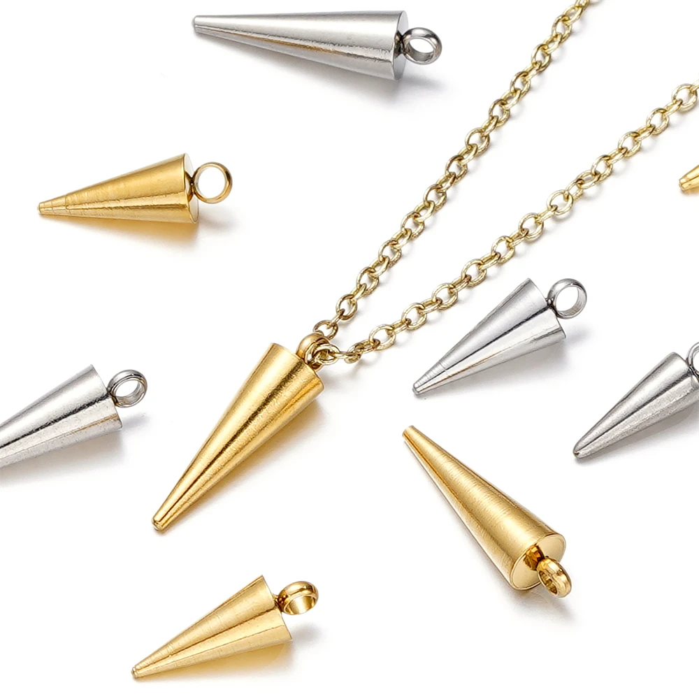 10 개/몫 스테인레스 스틸 콘 매력 여성을위한 레트로 스파이크 비즈 펜던트 남자 후프 귀걸이 DIY 쥬얼리 용품 만들기