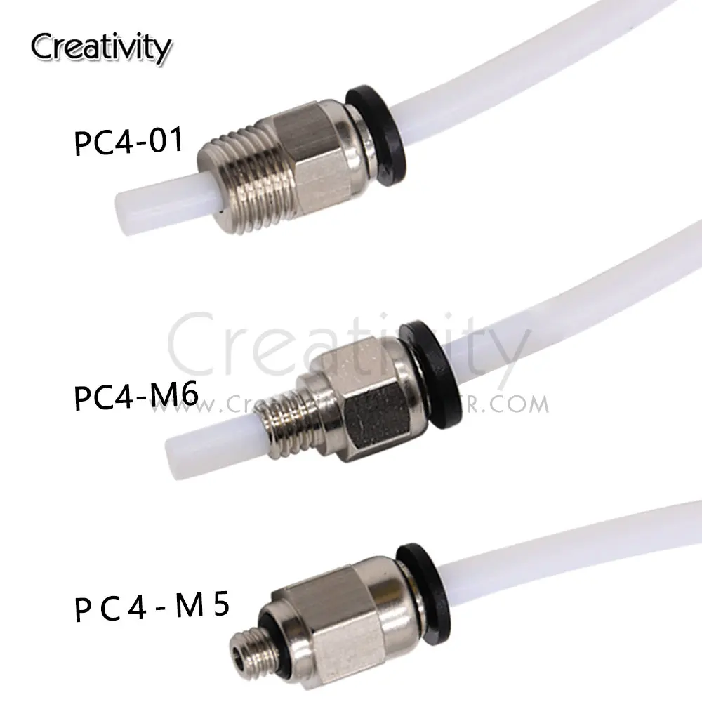 창의성 3D PC4-M6 PC4-M5 PC4-01 PC6-01 공압 직선 커넥터 부품 보어 4mm PTFE 튜브 필라멘트 M6 피드 피팅 커플러