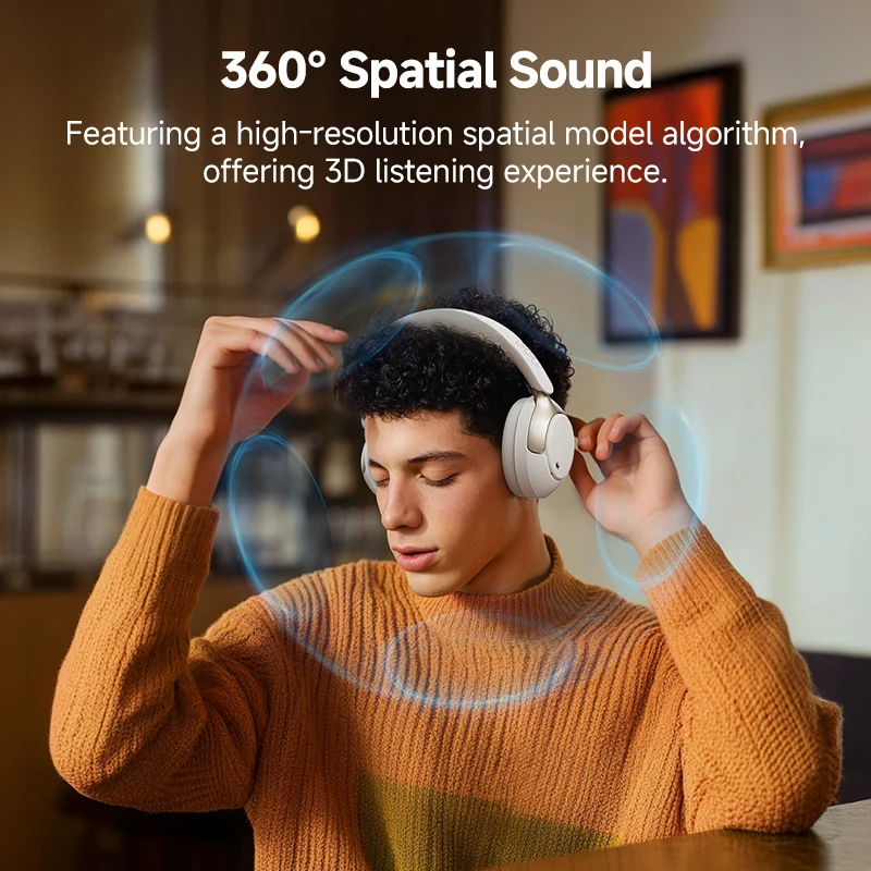 QCY H3 Pro ANC 무선 헤드폰 50dB 소음 차단 LDAC Bluetooth 5.4 오버이어 헤드셋이 포함된 고해상도 공간 오디오 이어폰