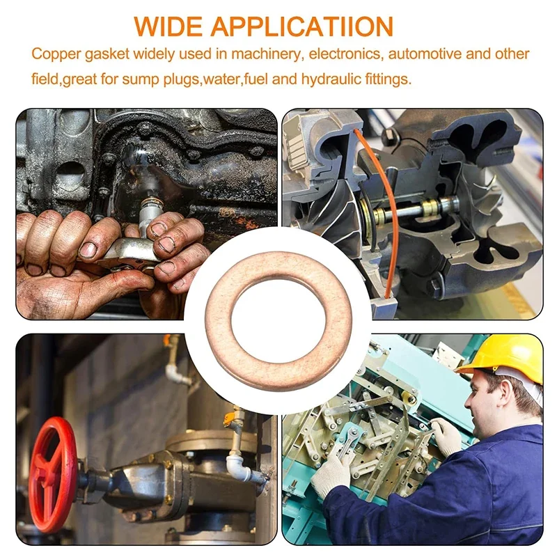 구리 와셔 개스킷 너트 및 볼트 세트, 실링 솔리드 개스킷 와셔 플랫 링 도장 모음 키트, 섬프 플러그용, 400 개, 300 개, 100 개