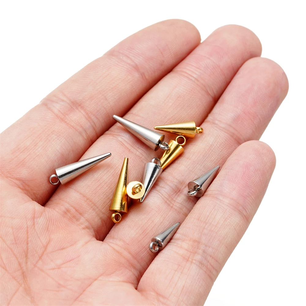 10 개/몫 스테인레스 스틸 콘 매력 여성을위한 레트로 스파이크 비즈 펜던트 남자 후프 귀걸이 DIY 쥬얼리 용품 만들기