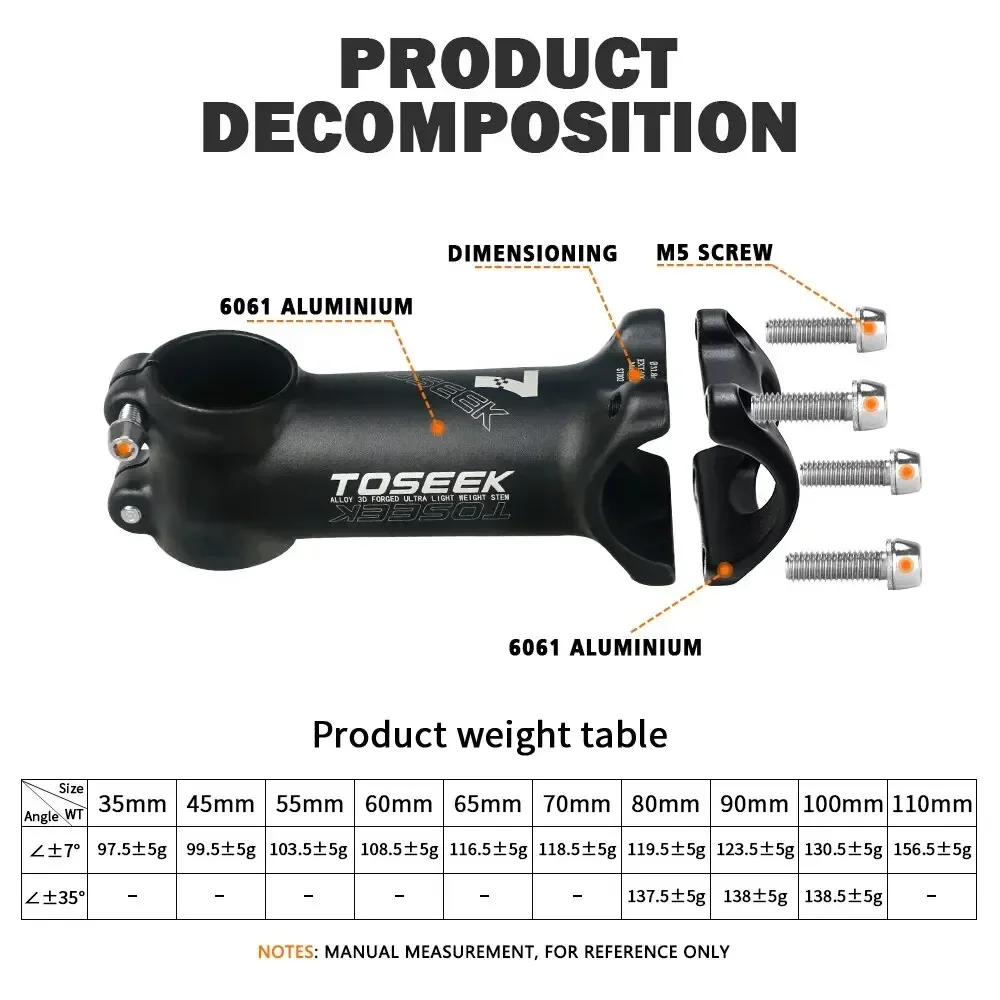 TOSEEK 자전거 핸들 줄기 60/70/80/90/100mm MTB 줄기 28.6mm 31.8mm 네거티브 전력 Mtb 경량 도로 자전거 테이블