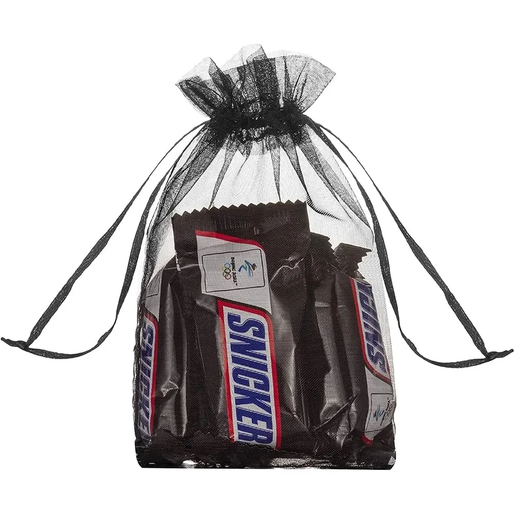 50Pcs 5x7 7x9 9x12cm 블랙 쉬어 Organza Drawstring 선물 가방 결혼식 생일 파티 호의 파우치 쥬얼리 디스플레이 포장