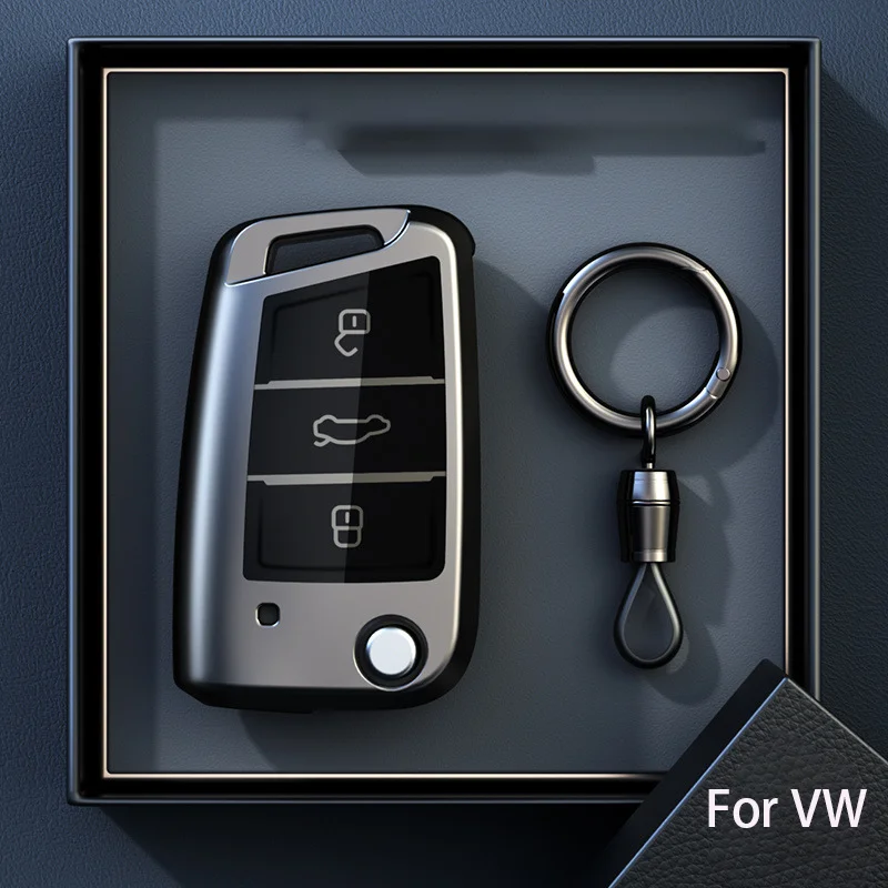 폭스 바겐 폭스 바겐 폴로 골프 7 Passat Tiguan MK2 비틀 Ateca 캐디 T5 플립 접이식 자동차 키 케이스 커버 액세서리 용 티타늄 그레이