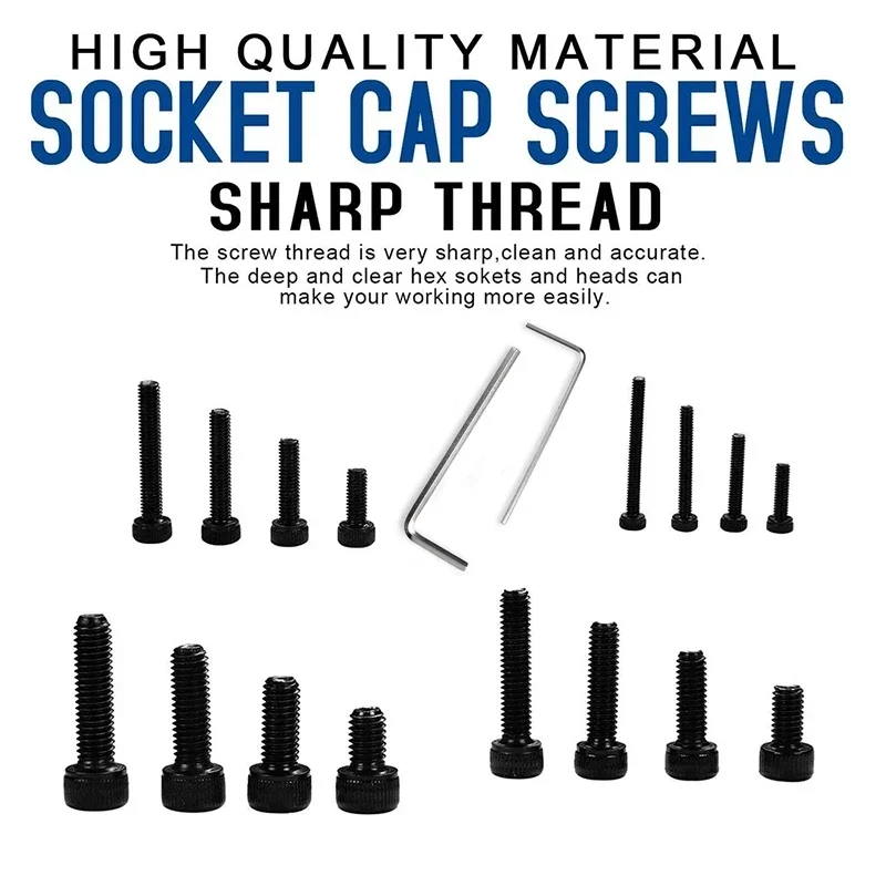 NINDEJIN 육각형 육각 소켓 캡 헤드 나사 볼트 M1.6 M2 M2.5 M3 M4 M5 M6 M8 M10 12.9 등급 탄소강 알렌 나사 DIN912