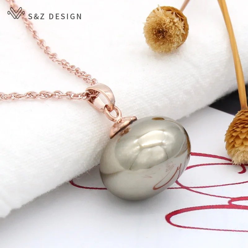 S & Z 디자인 패션 585 로즈 골드 컬러 모조 큰 빵 진주 펜던트 목걸이 여성을위한 웨딩 파티 쥬얼리