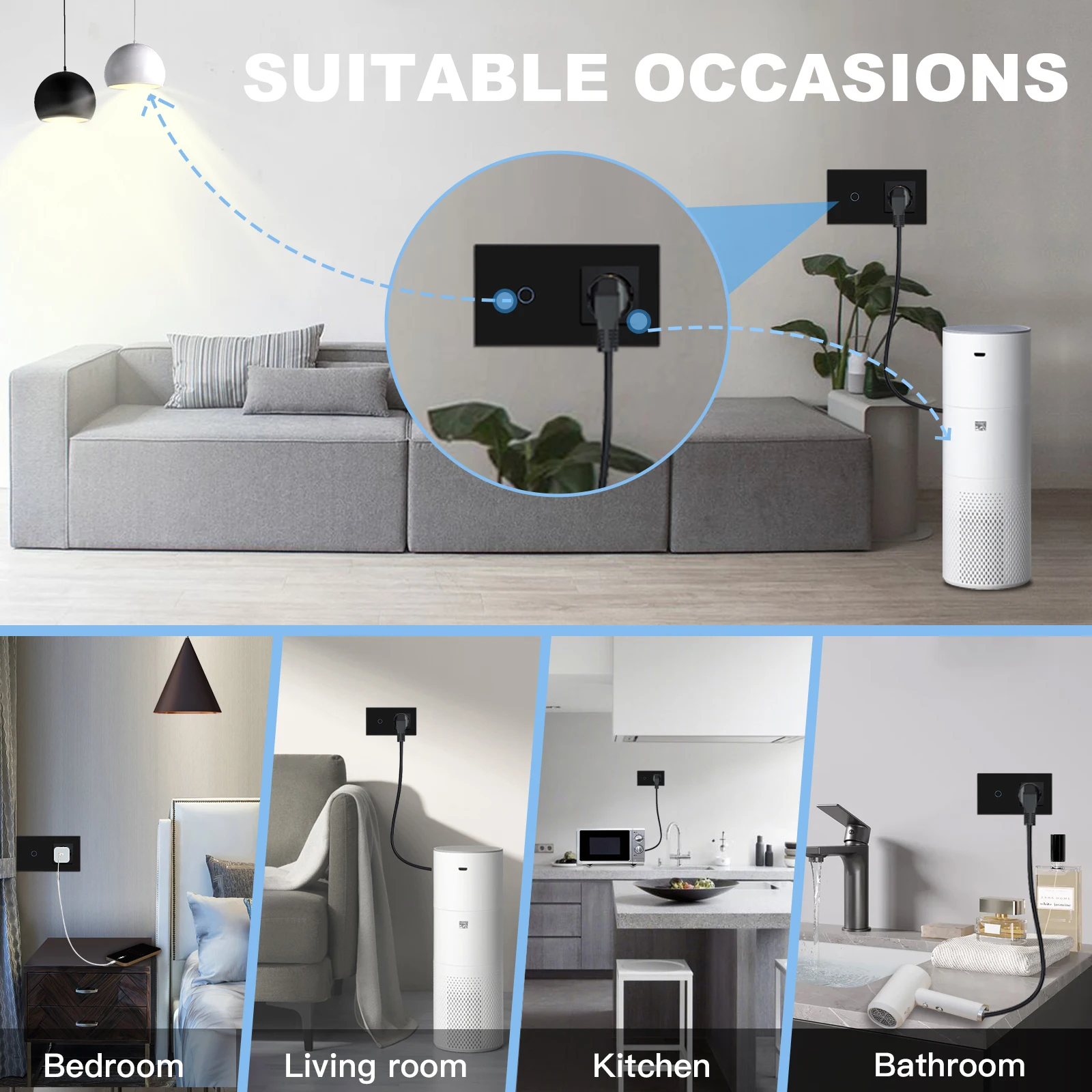 EU USB 벽 소켓이있는 BSEED 터치 라이트 스위치 검은 벽 Led 스위치 1/2/3Gang 1Way 크리스탈 진한 파란색 백라이트 벽 스위치