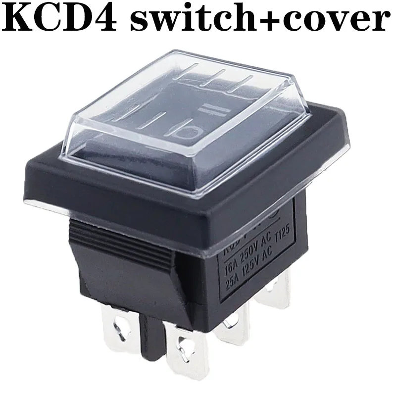 1PCS KCD4 25X31mm 블랙 로커 스위치 6 핀 3 위치 ON-OFF-ON 이중 리셋/래치 스위치 16A 250V 20A 25A 125VAC