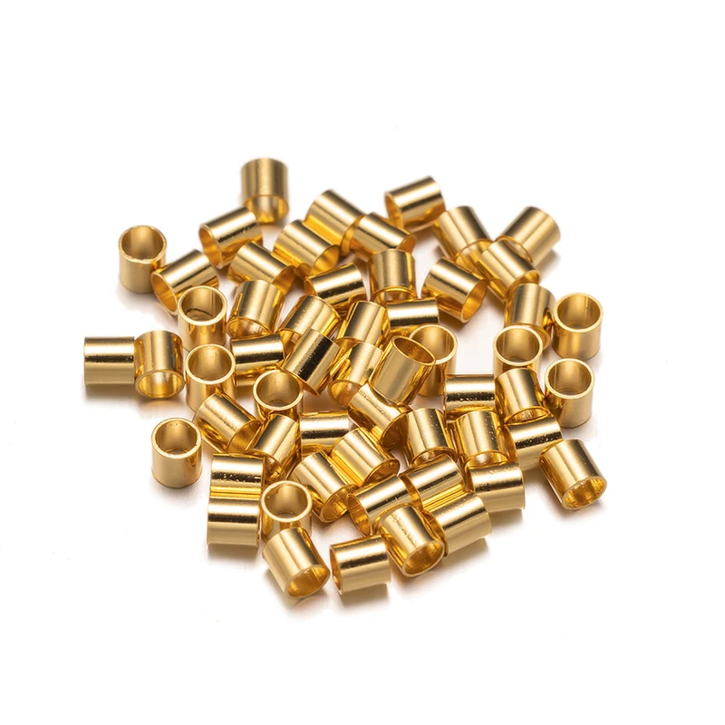 100pcs 스테인레스 스틸 크림프 튜브 비즈 스페이서 엔드 스토퍼 캡 DIY 귀걸이 목걸이 펜던트 쥬얼리 만들기 용품 재료