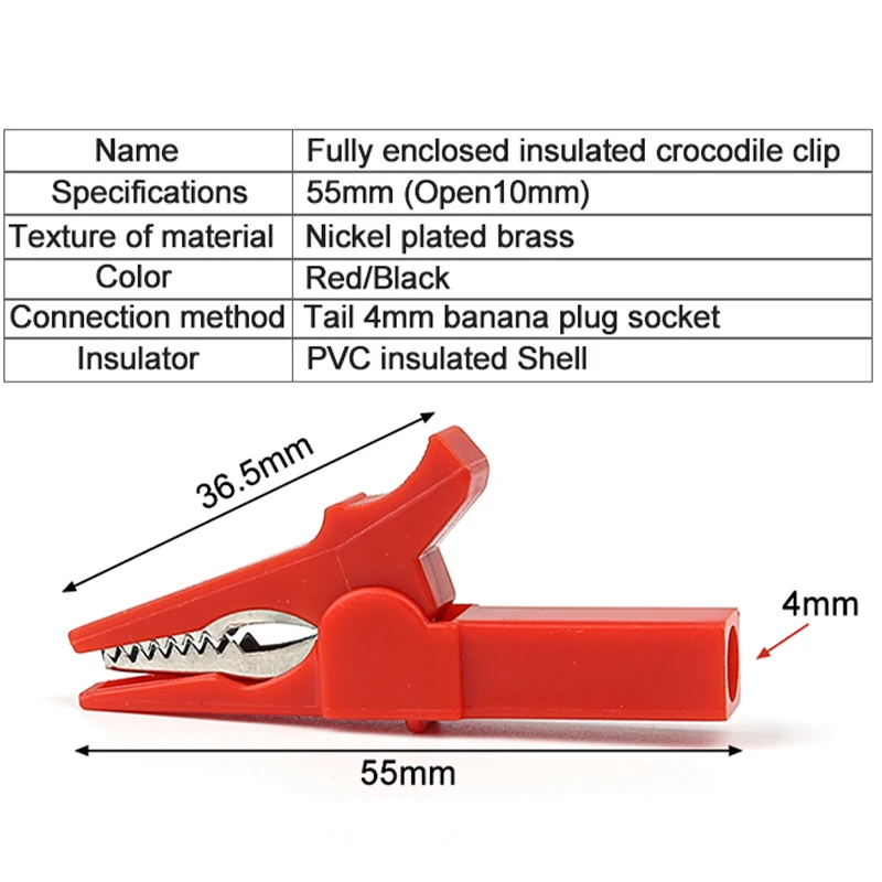 악어 클립 바나나 플러그 테스트 프로브, 멀티미터 측정 도구 액세서리용 케이블 클립, 4mm 바나나 플러그, 55mm 세트 당 4 개