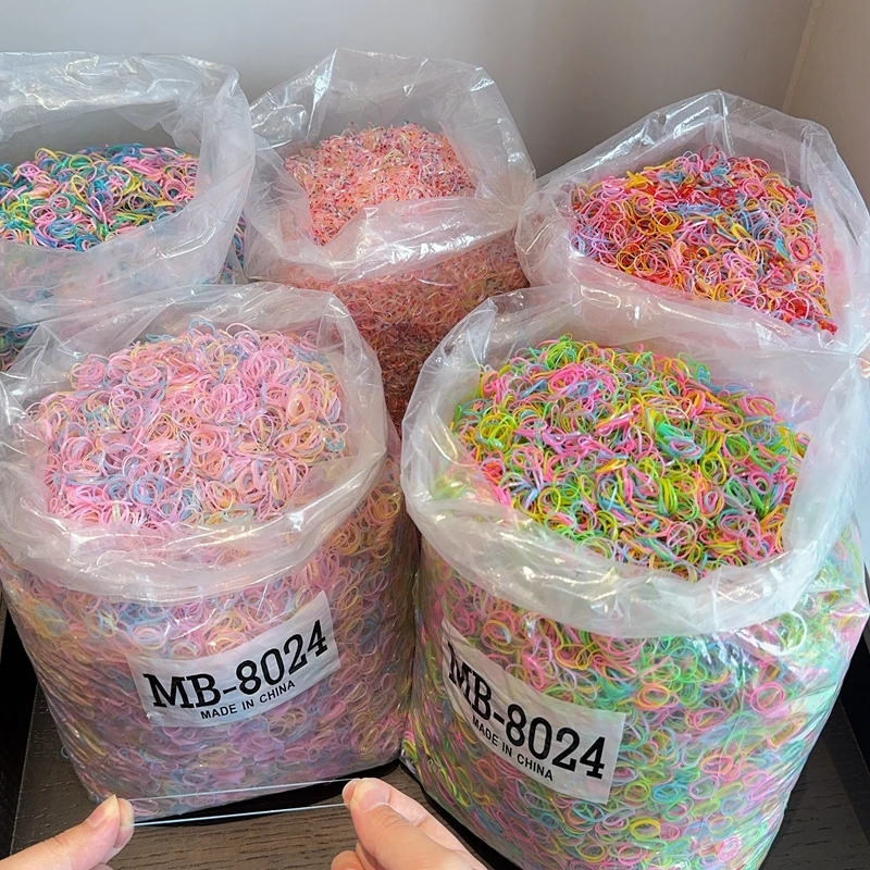 500 개/가방 소녀 다채로운 일회용 고무 밴드 헤어 넥타이 머리띠 어린이 포니 테일 홀더 밴드 어린이 헤어 액세서리