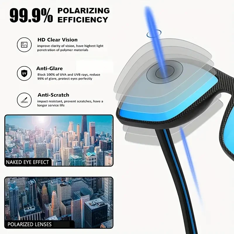 남녀공용 사각 편광 선글라스, 경량 프레임, 자외선 차단