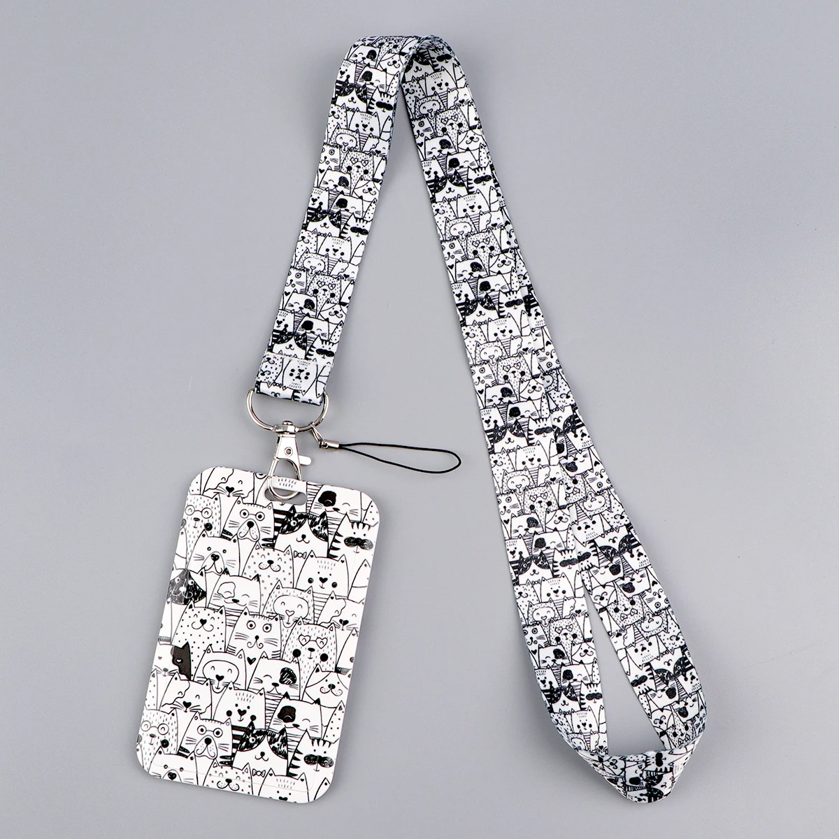 Kawaii 고양이 자격 증명 홀더 키용 귀여운 고양이 발 매는 밧줄 넥 스트랩 ID 카드 체육관 전화 스트랩 키 체인 열쇠 고리 액세서리