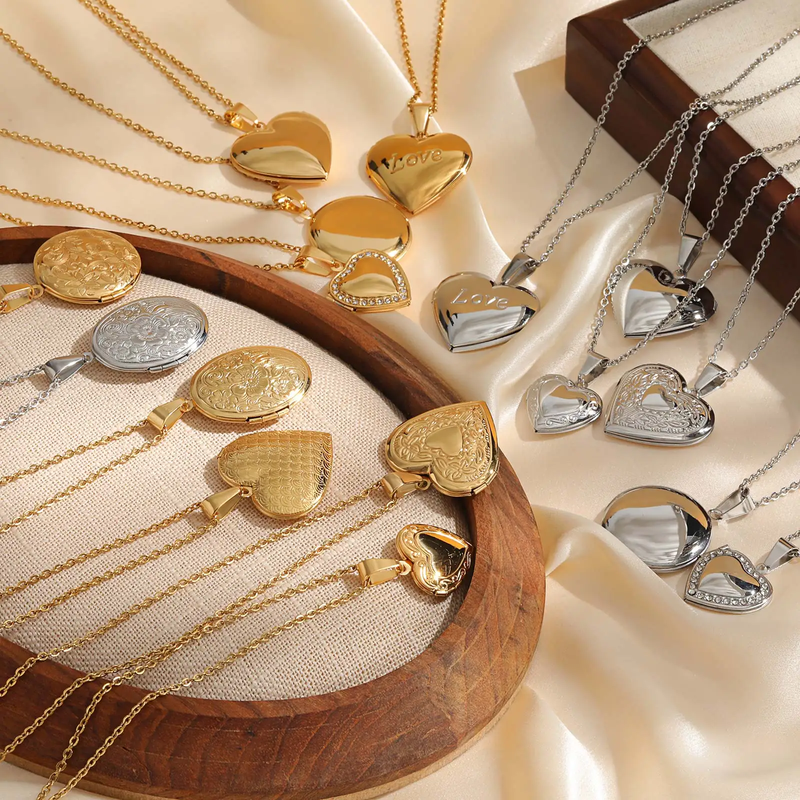 여성을위한 섬세한 꽃 타원형 하트 로켓 펜던트 목걸이, 스테인레스 스틸 사진 프레임 약속 사랑 기념품 선물