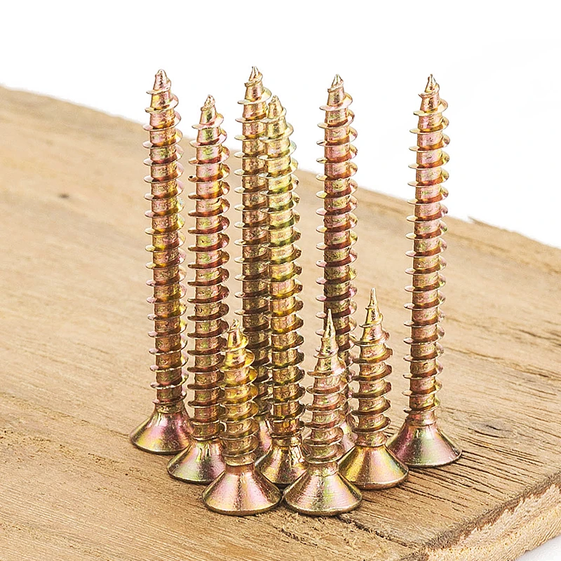 크로스 플랫 헤드 나무 나사 M3.5 M4 M5 건설 나사 노란색 아연 도금 셀프 태핑 나무 나사 캐비닛 섬유판