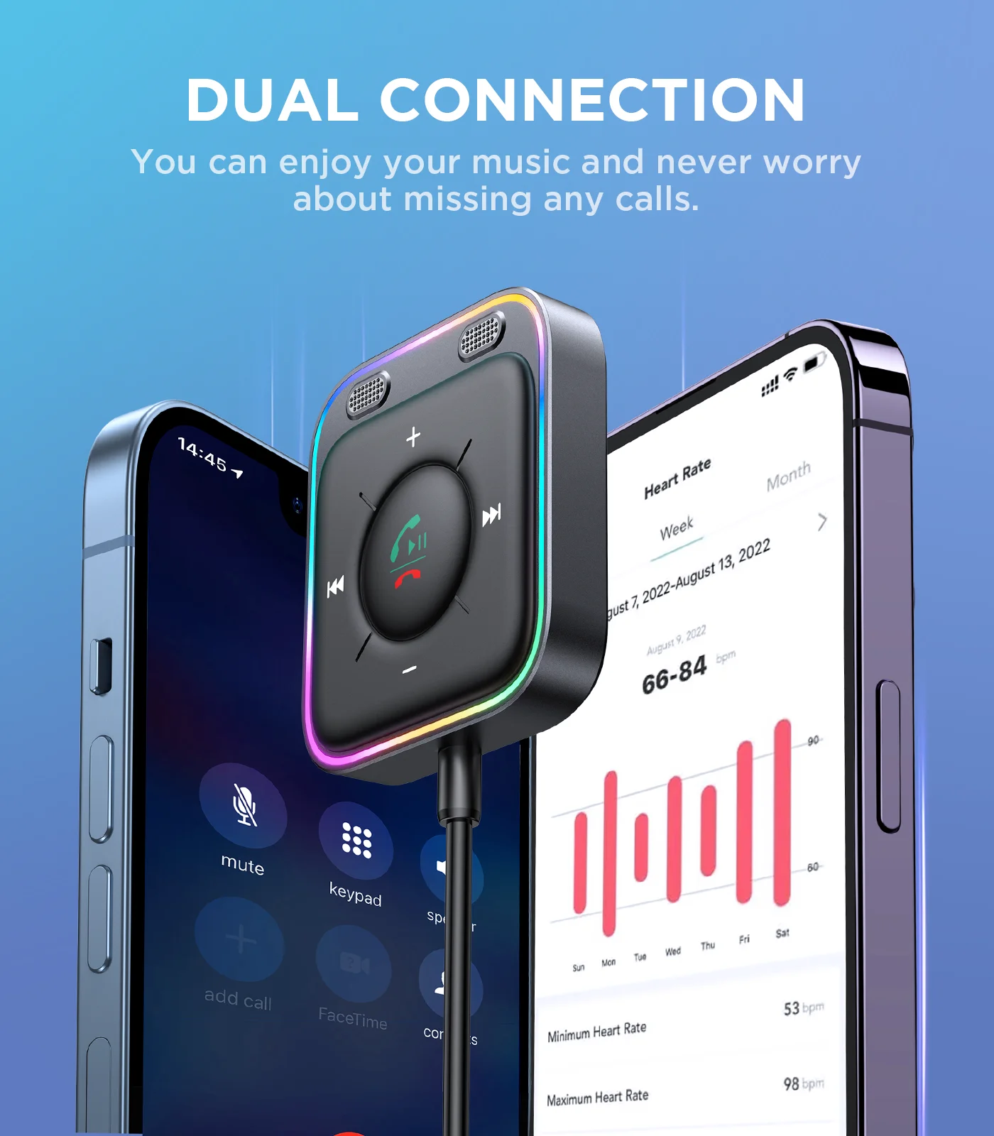 Joyroom 블루투스 5.4 자동차 어댑터, 듀얼 마이크 소음 제거, AUX 블루투스 무선 리시버 자동차 키트, 플러그 앤 플레이