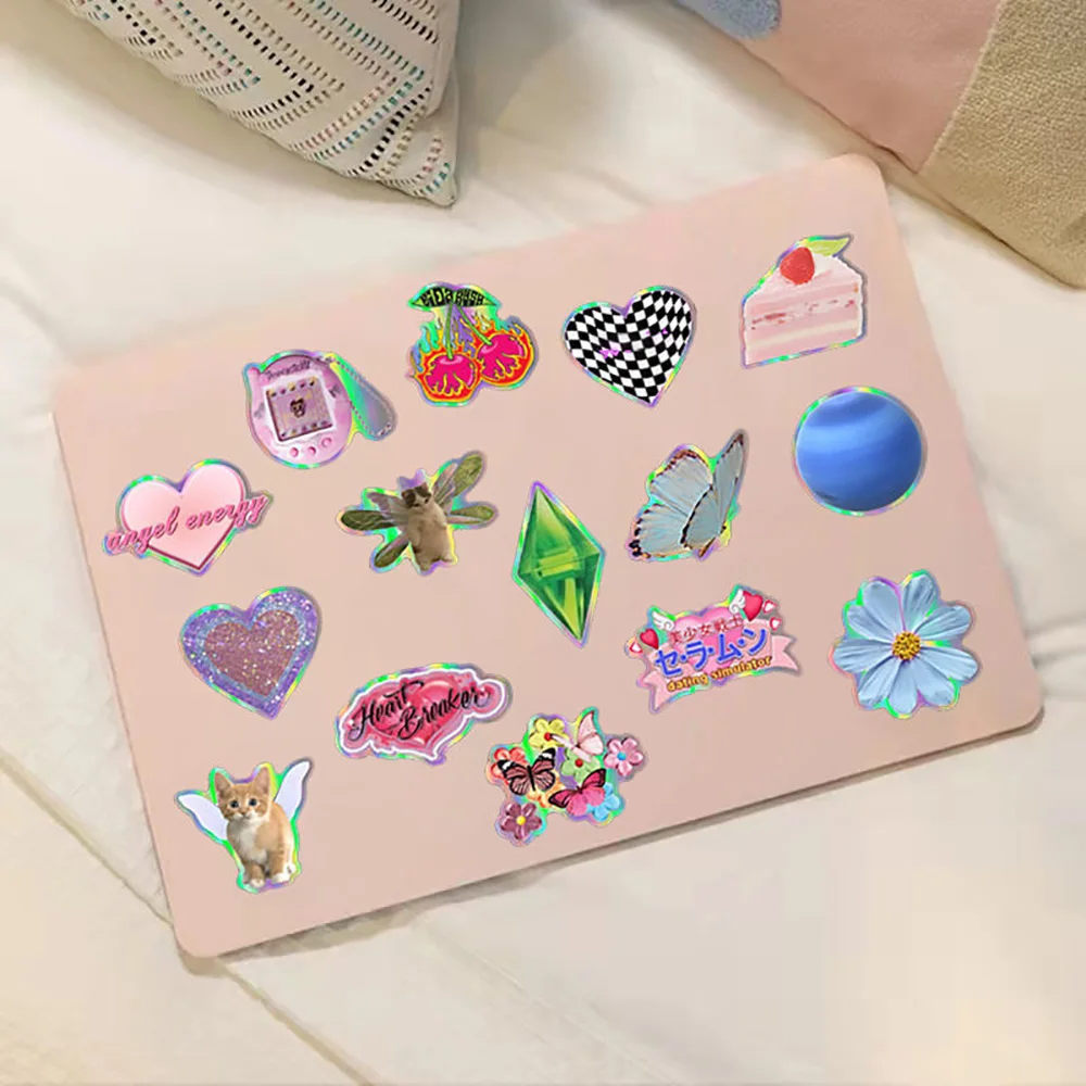 10/30/50PCS 레이저 Y2k 핑크 소녀 스티커 데칼 장식 가방 Scrapbooking 전화 노트북 편지지 귀여운 아이 장난감 스티커