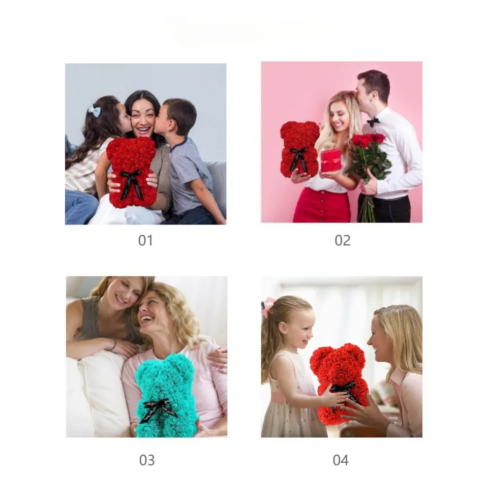 엄마를위한 새로운 인공 꽃 영원한 장미 테디 베어 어머니의 날 생일 발렌타인 데이 기념일 선물 및 인공 장식