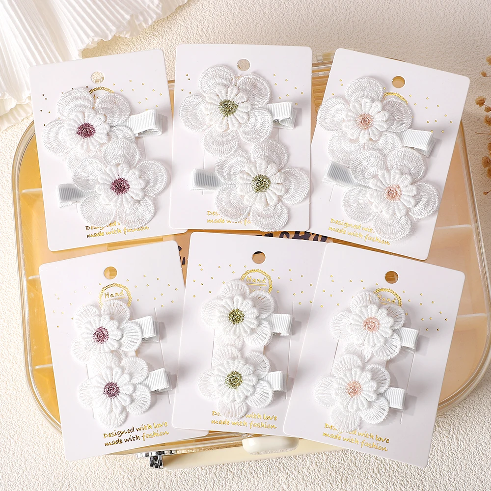 1/2/4 세트 데이지 꽃 헤어 클립 아기 여자아이 헤어핀 유아용 레이스 흰색 바레트 공주 훅 유아 액세서리 한국 스타일