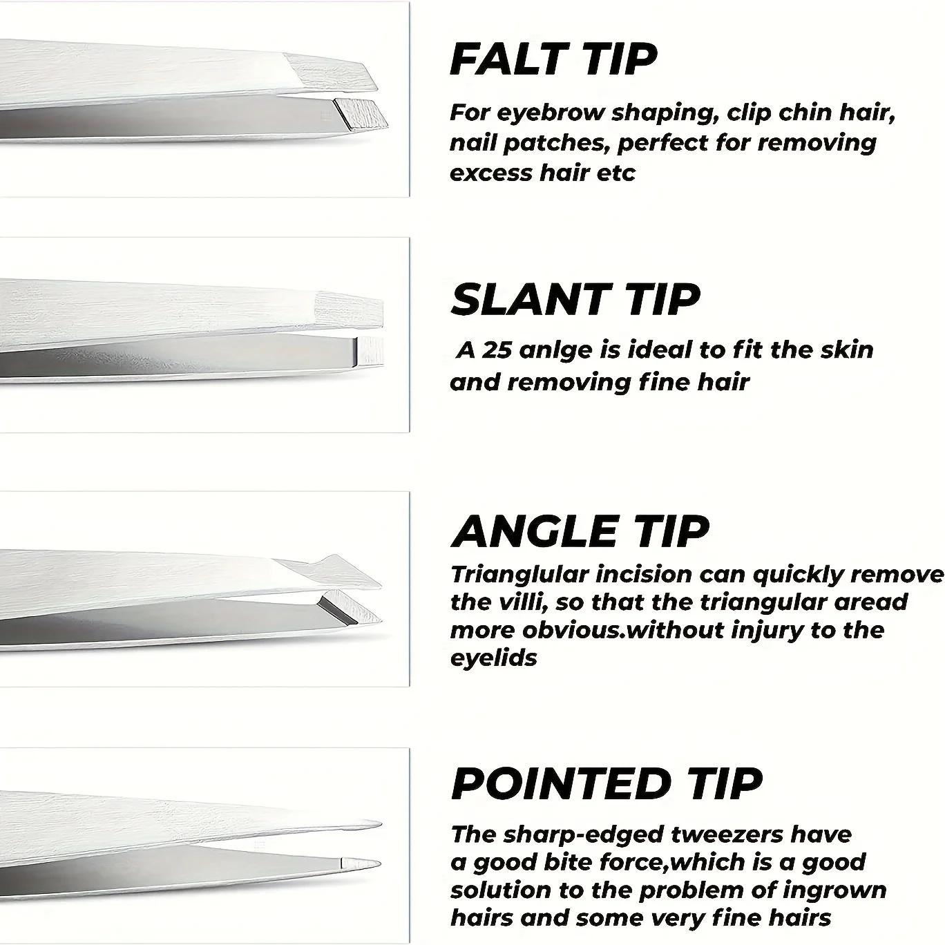 4개 스테인레스 스틸 정밀 핀셋 세트 - 눈썹, 얼굴 털 정리용, 편리한 여행용 케이스 포함