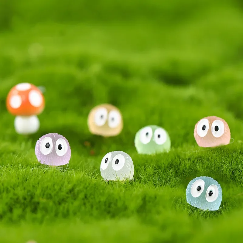 20Pcs 빛나는 연탄 Elfs 검은 공 스프라이트 오리 입상 홈 장식 빛나는 미니어처 요정 정원 장식 액세서리