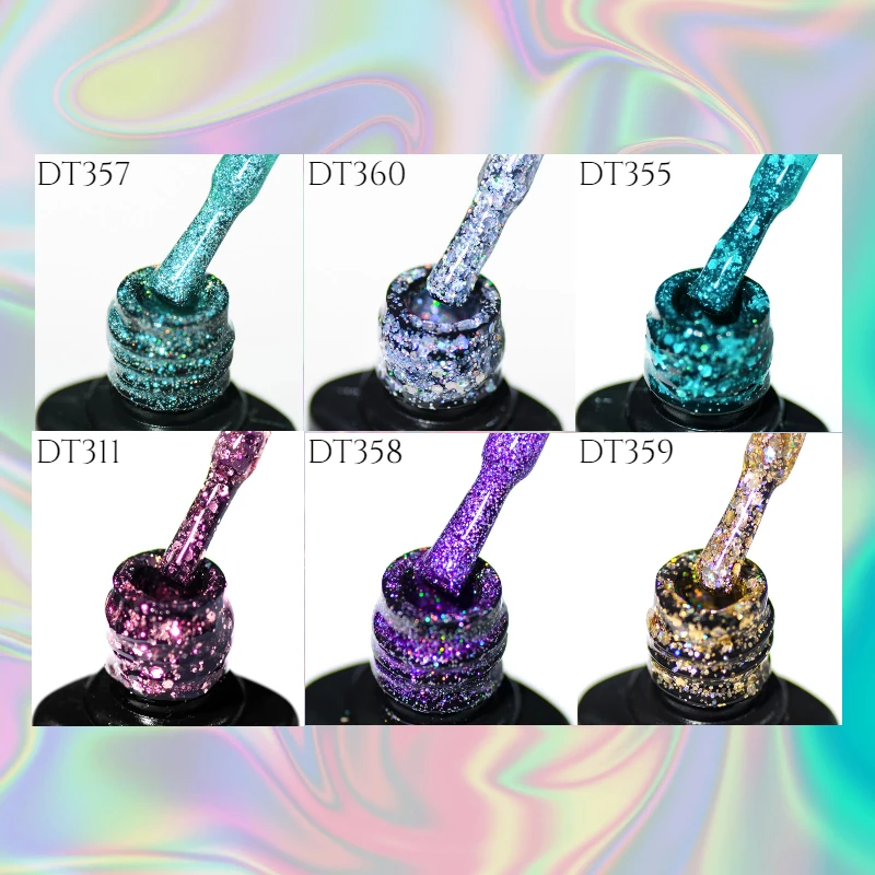 MEET ACROSS 글리터 젤 네일 광택제, 반짝이는 스팽글, UV LED 흡수 바니시, 매니큐어용 반영구 네일 아트 젤 광택제, 7ml