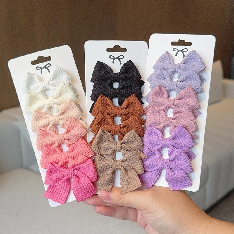 4/6/10Pcs 부드러운 목화 활 머리핀 소녀 달콤한 디자인 머리핀 컬러 블록 섬세한 Hairgripe Barrettes Kawaii 어린이 액세서리