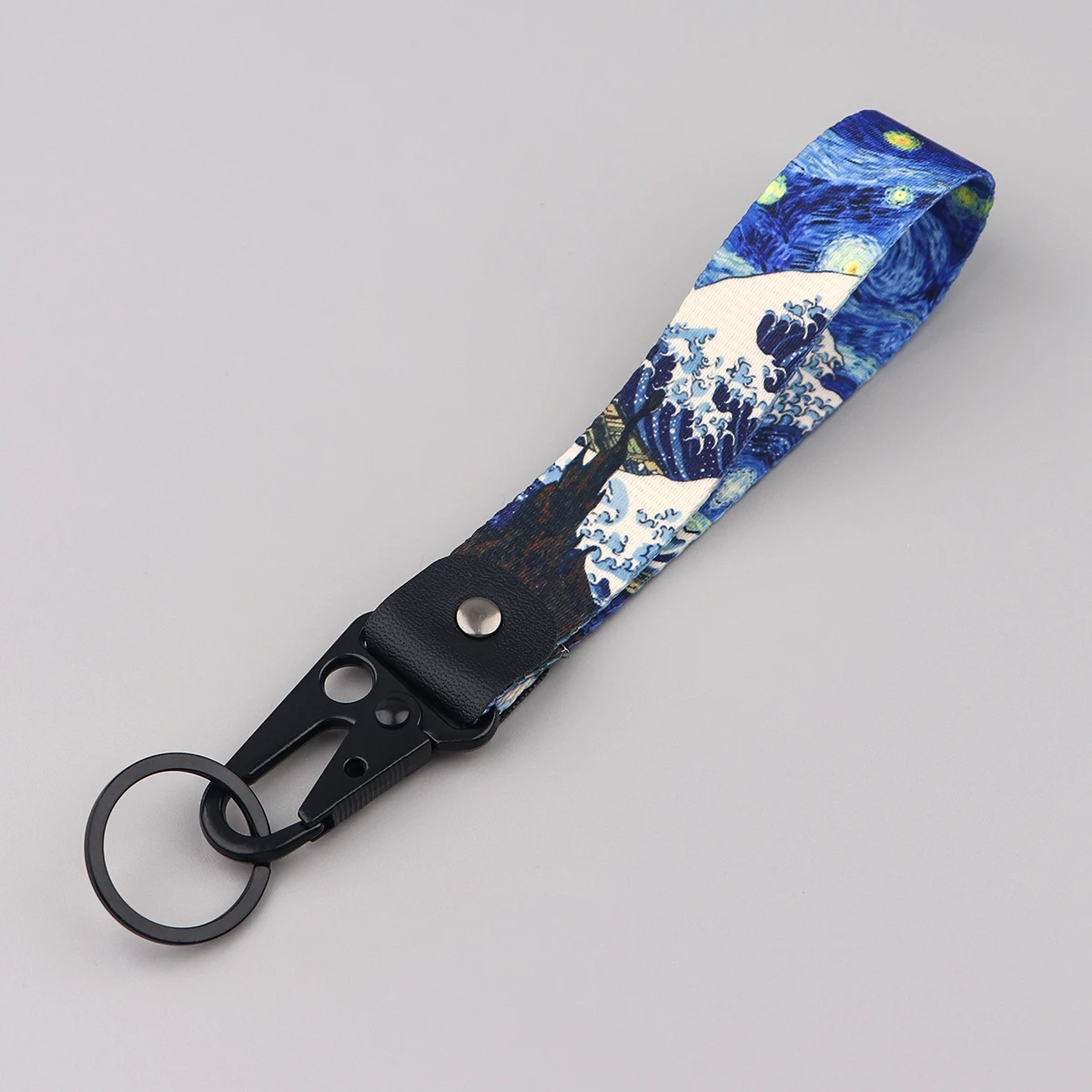 여성을위한 반 고흐 키 체인 남성 별이 빛나는 하늘 짧은 손목 스트랩 일본 파도 자동차 열쇠 고리 배낭 펜던트 쥬얼리 휴일 선물