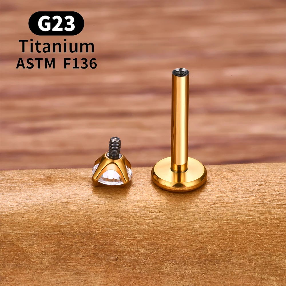 10/50PCS G23 티타늄 피어싱 Labret 립 스터드 링 CZ 16G 내부 스레드 스터드 귀걸이 귀 Tragus 연골 헬릭스 Daith Jewelry