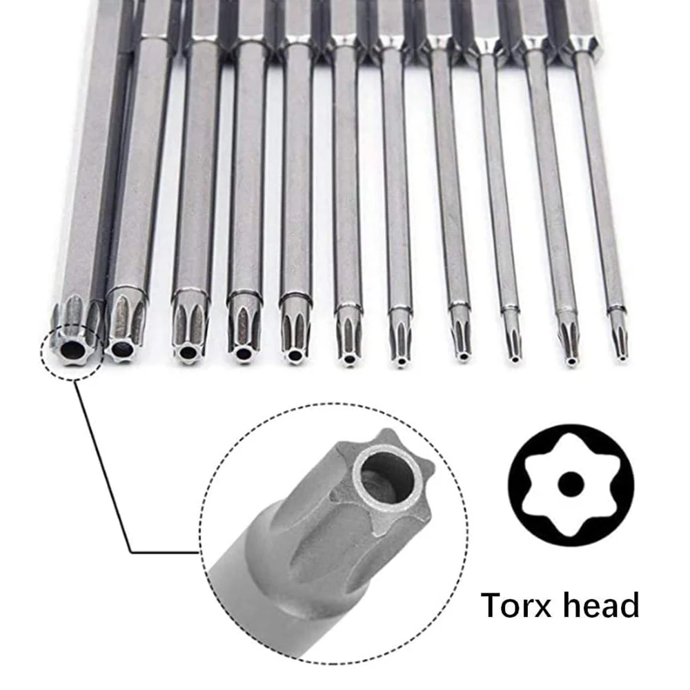 11 PCS Torx 보안 비트 세트 S2 강철 자기 보안 스크루 드라이버 세트 상어 진공 T6-T40 용 50/100mm 스타 스크루 드라이버 세트