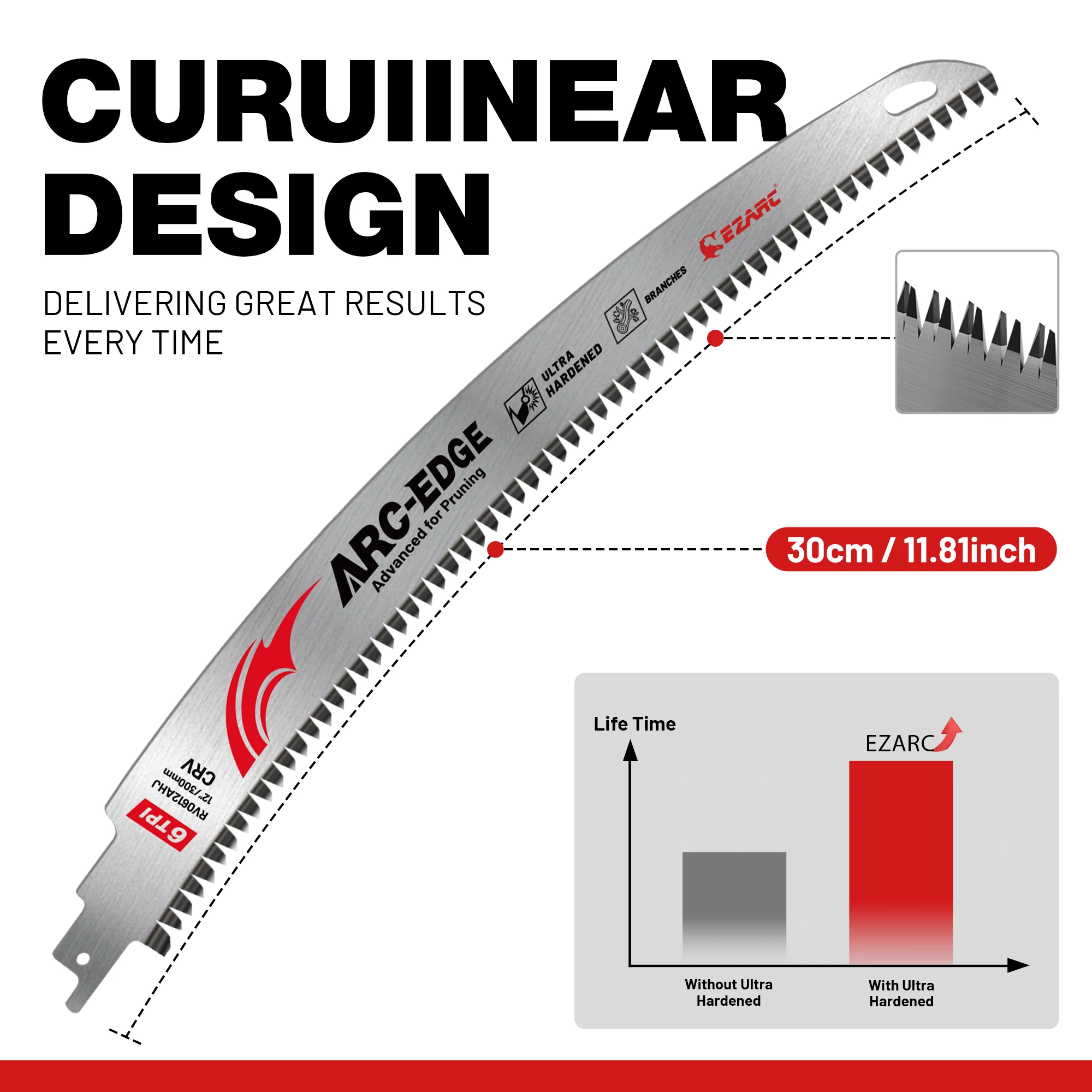 12 인치 일본 치아 왕복 톱 블레이드 3pcs 나무 가지 치기 6TPI 아크 가장자리 톱 블레이드 나무 트리밍 목재 절단