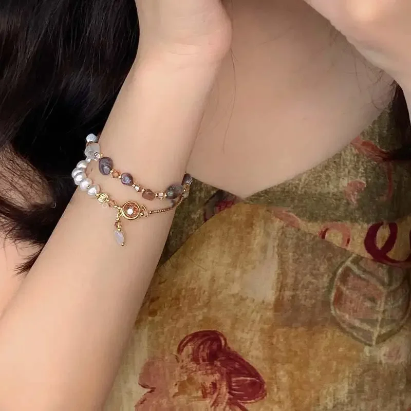 여성을위한 패션 더블 레이어 크리스탈 진주 접합 페르시 팔찌 민족 크리스탈 비즈 랩 팔찌 팔찌 쥬얼리 선물