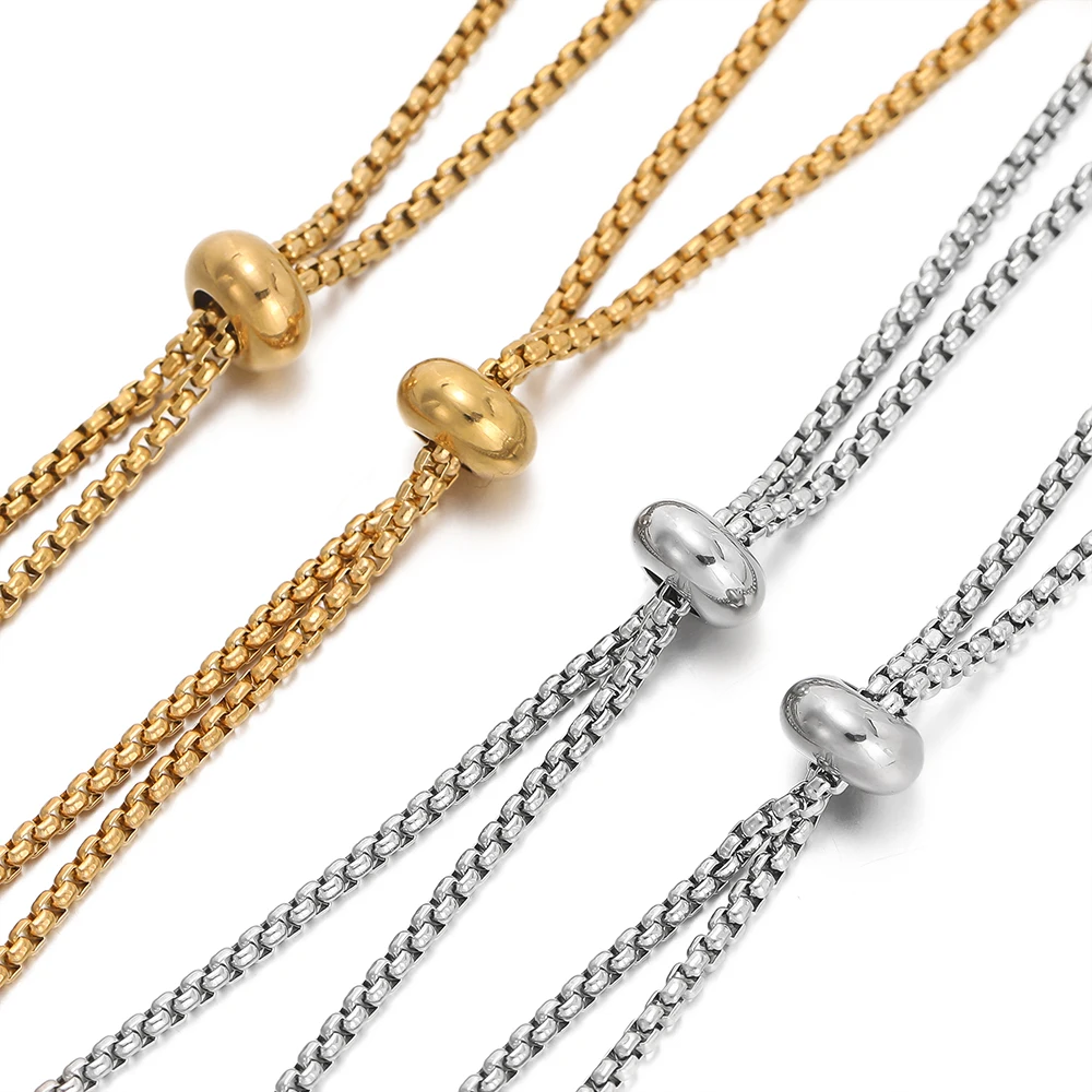 3 개/몫 스테인레스 스틸 슬라이드 팔찌 Coulissant 조정 가능한 체인 팔찌 쥬얼리에 대 한 고무 구슬 액세서리 만들기