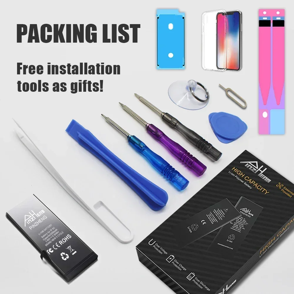 iPhone X XR XS 11 12 13 Mini Max Pro Promax 실제 고용량 교체 Bateria 보증 1 년용 PINZHENG 배터리