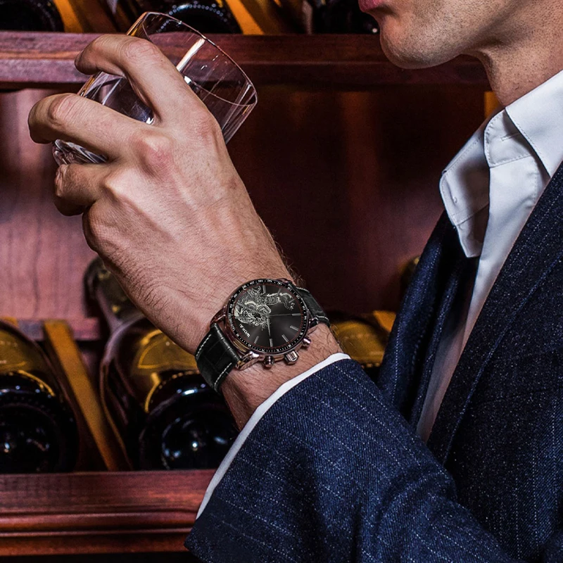 세련된 캐주얼 남성 스타일과 여유로운 스트랩 시계 세 눈 여섯 바늘 레저 패션 활동 시계, 쿼츠 시계