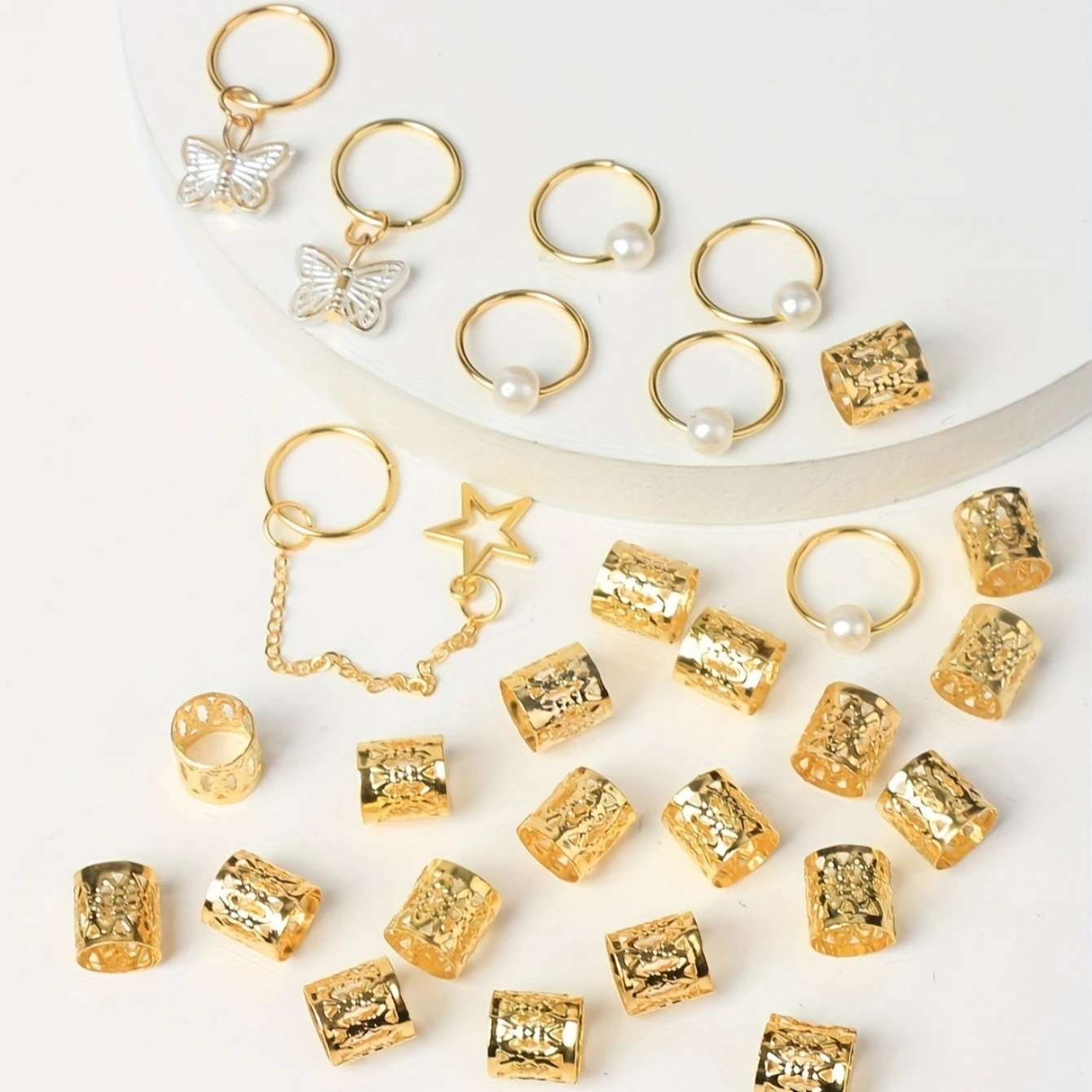 28 Pcs 머리 끈 커프스, 머리 매력 Dreadlock 쥬얼리 끈 쥬얼리 머리 끈 반지 머리 장식 쥬얼리 머리