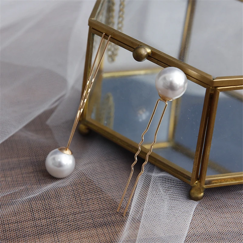 여자 U 자형 핀 금속 자용 클립 머리핀 시뮬레이션 된 진주 신부 티아라 헤어 액세서리 웨딩 헤어 스타일 디자인 도구