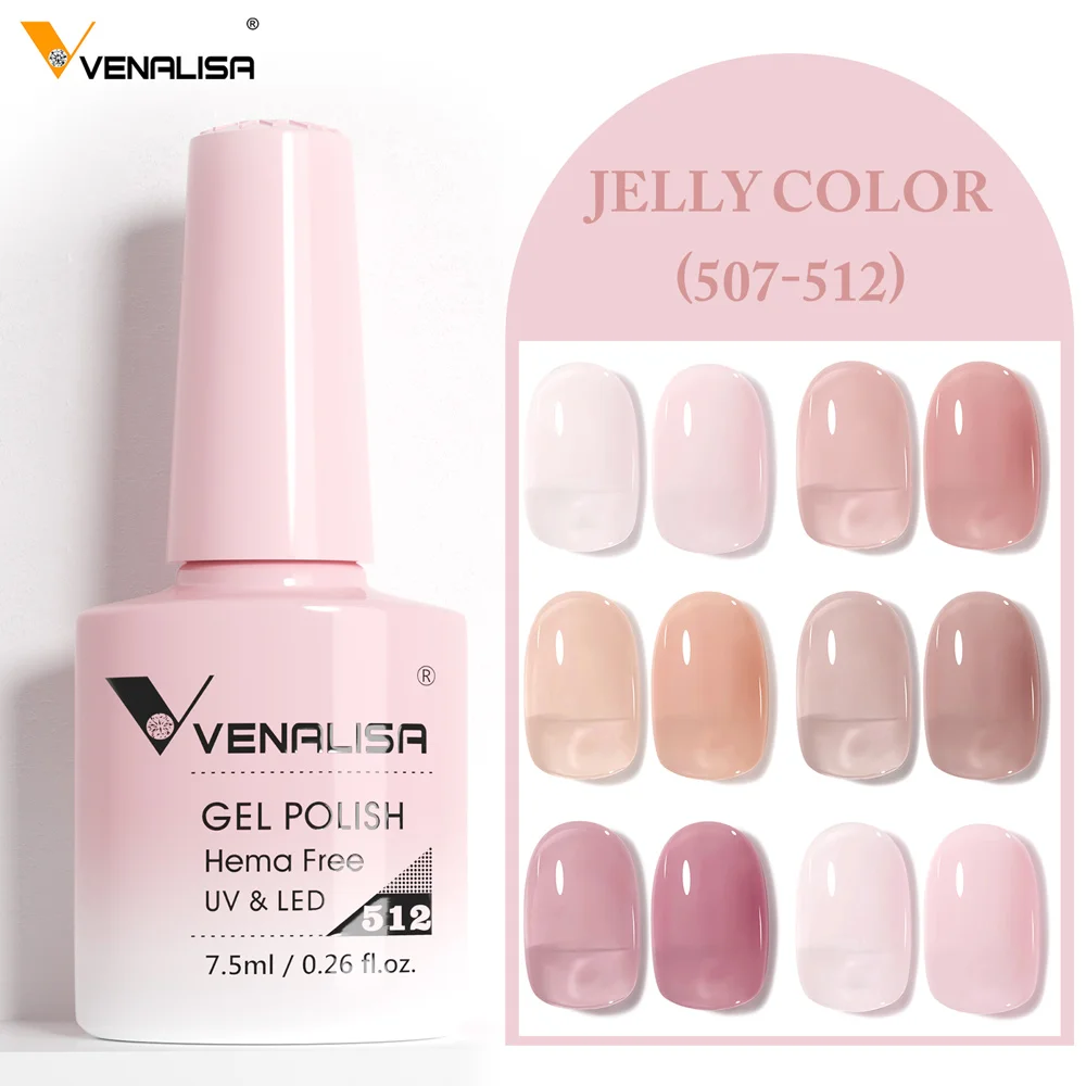 Venalisa HEMA FREE 네일 젤 폴리쉬 글리터 화려한 풀 커버리지 UV LED 프렌치 네일 젤리 핑크 누드 컬렉션 7.5ml