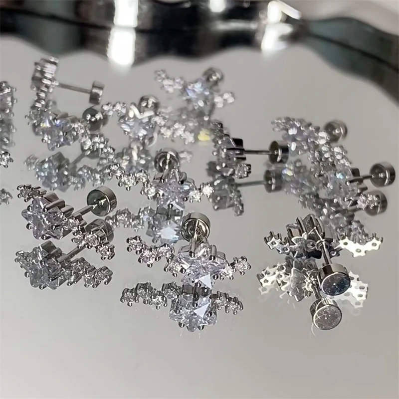 1pcs 품질 반짝 이는 지르콘 아크 모양의 달팽이관 귀 뼈 손톱 여성을위한 316L 스테인레스 스틸 귀걸이 방수 저자 극성