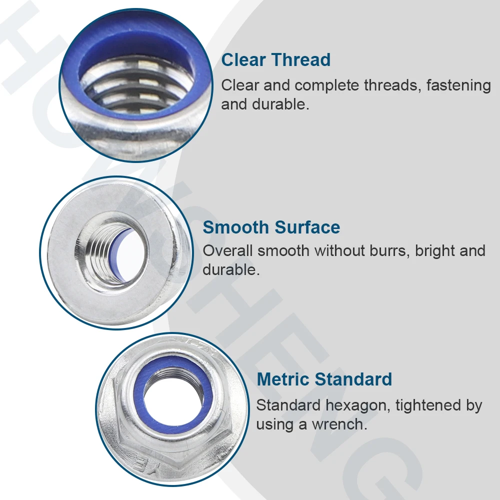 HOWSHENG 2-40pcs 육각 플랜지 나일론 인서트 잠금 너트 M4 M5 M6 M8 M10 M12 스테인레스 스틸 육각형 플랜지 잠금 너트