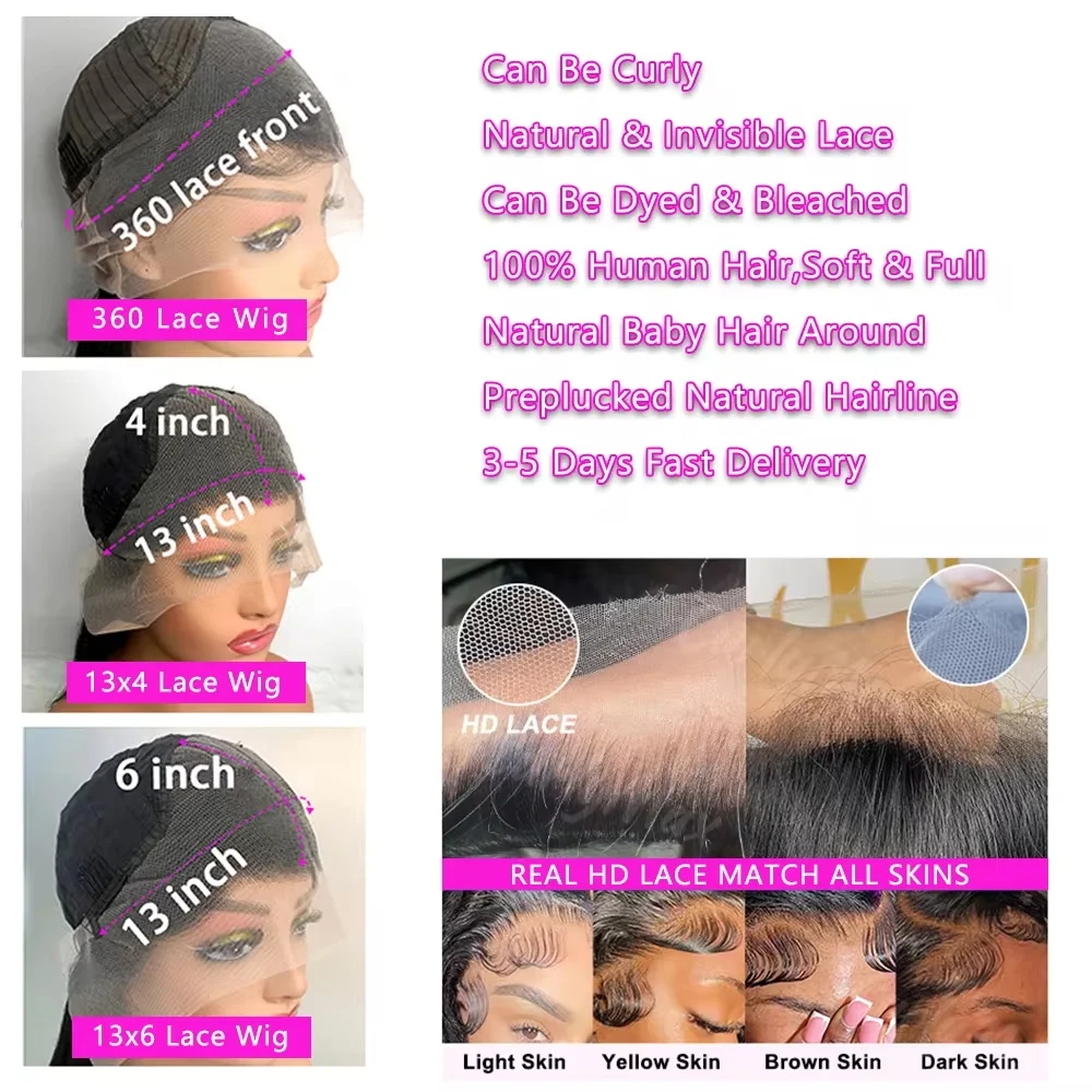 40 인치 바디 웨이브 13x6 Hd 레이스 정면 가발 인간의 머리카락 360 브라질 Pre 뽑은 레이스 여성용 13x4 레이스 프론트 가발 250 밀도