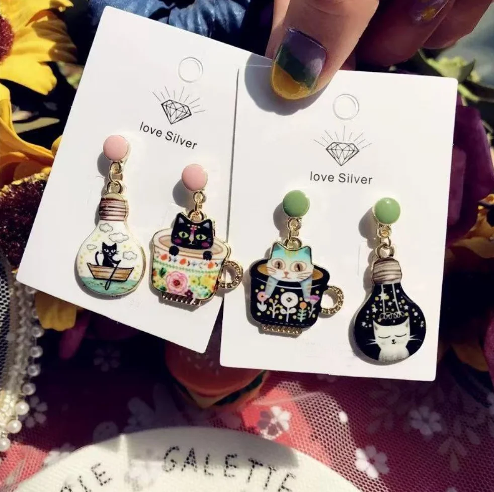 여자를위한 새로운 패션 귀여운 Sweeet 컵 고양이 드롭 매달려 귀걸이 여자 파티 보석 선물