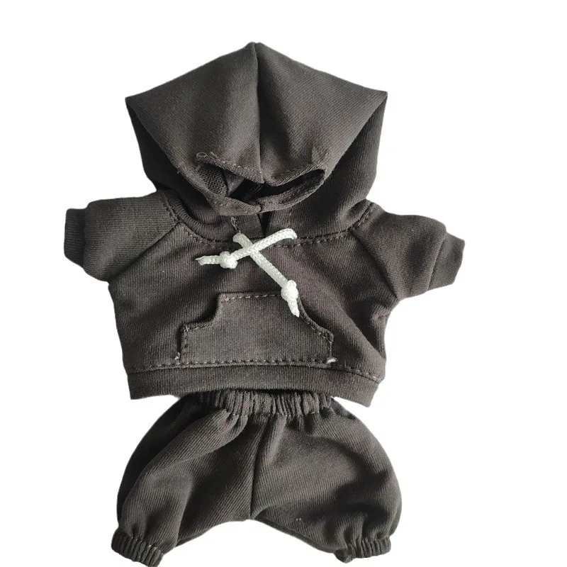 17cm Labubu 인형 옷 괴물 복장 액세서리 의류 DIY 어린이 선물 소녀 후드 티셔츠 바지 신발 흰색 E25V