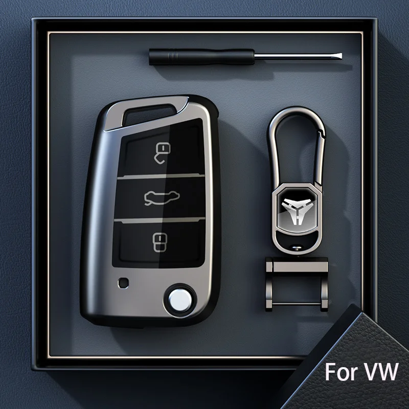 폭스 바겐 폭스 바겐 폴로 골프 7 Passat Tiguan MK2 비틀 Ateca 캐디 T5 플립 접이식 자동차 키 케이스 커버 액세서리 용 티타늄 그레이