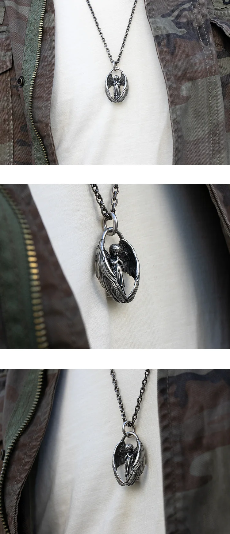 성격 패션기도 수호 천사 클래식 축복 천사 펜던트 목걸이 남성과 여성 힙합 펑크 부적 펜던트