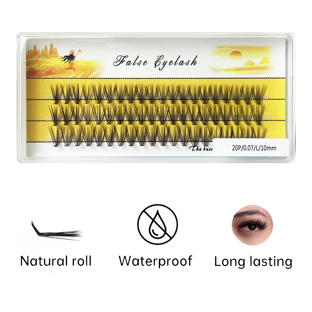 새로운 20D L 형 클러스터 속눈썹 연장 3D 자연 러시아어 개별 속눈썹 뭉치 1 상자/60 번들 메이크업 도구 속눈썹 섬모